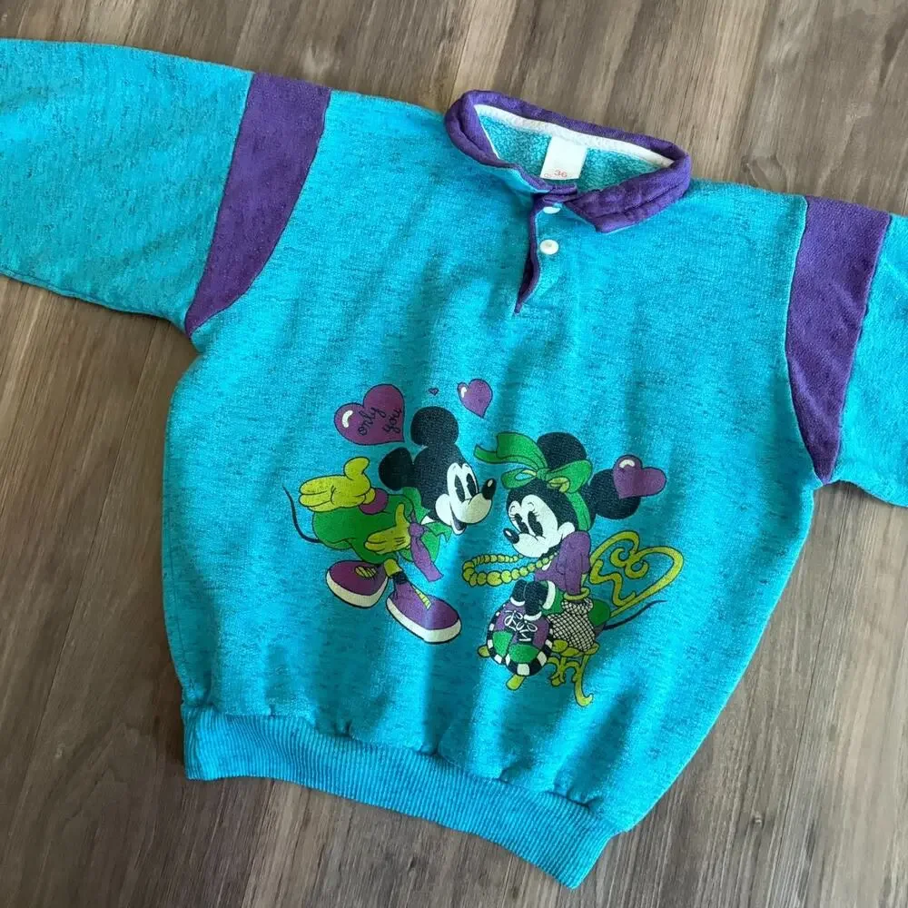Vintage Disney Mickey Minnie Mouse Sweatshirt Blue 1980s Cursed Size 36